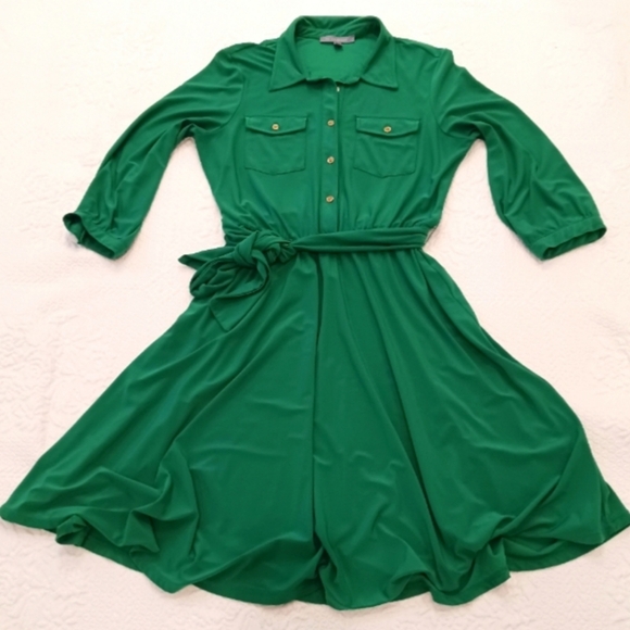 NY Collection kelly green collared long sleeve dress - Picture 2 of 6
